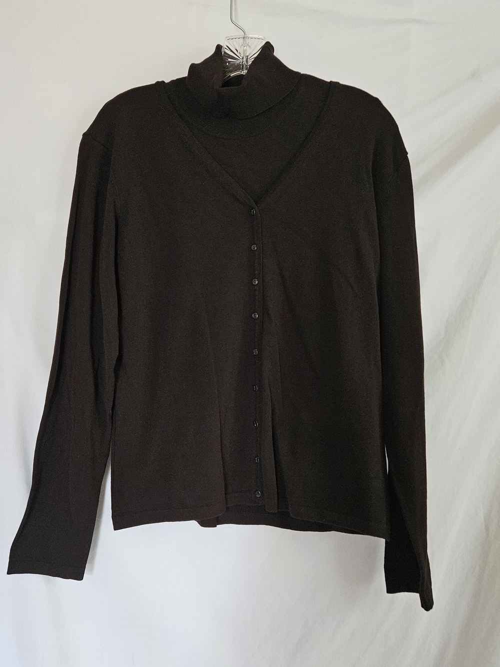 Talbots Women's L Twin Set Knit Cardigan Sleeveless Turtleneck Chocolate Brown